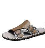 Size 47 48 Fashion Design Hard Wearing Full Grain Genuine Leather Upper Handmade Men Slide Slippers Home Sandals