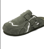 Men Suede Leather Mules With Cork Foot Bed and Adjustable Buckle Strap Unique Stitching Design Comfortable Slip-On Shoes
