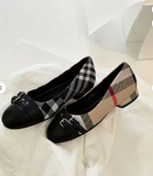 Classic Women Plaid Mary Jane Flats Round Toe Double Buckle Strap Shoes Vintage Checked Fabric Lady Ballet Flat Pumps