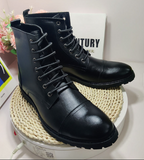 High Cut Fashion Wedding Leather Boots Classic Handsome Lace up Casual Ankle PU Leather Boots