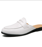 Patent Leather Pointed Toe Semi-slippers White Slip-on Casual Comfortable Penny Half Loafers Shoes