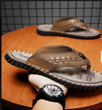 Top Grade Quality Handmade Sewing Hard Wearing Full Grain Genuine Leather Men Flip Flop Shoes