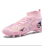 High Top Soccer Cleats Breathable Knit Upper Sock Collar Anti Slip TPU Outsole Lightweight Football Boots for Artificial Grass