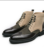 Big Size 38-48 Pointed Toe Brogue Pattern Dress Shoes Comfortable Formal Good Quality Faux Suede Leather Boots for Men