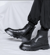Urban Style Chunky Sole Heavy-Duty Men's Black Zip-Up Ankle Boots with Rugged Outsole