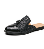 Brogue Design Size 38-47 Glitters Tassels Loafers Fashion Golden Color Men Dress Shoes Half Loafers