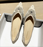 Luxury Diamond Fashion Loafers Women Pointed Toe Pumps Elegant Flat Dress Shoes for Ladies