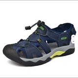 Mens Genuine Leather Outdoor Hiking Sandals Breathable Closed Toe Sport Athletic Water Shoes Lightweight Trekking Black