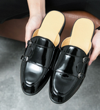 Size 38-47 Closed Toe Men Mules PU Leather Monk Strap Design Backless Half Loafers Men Home Slippers