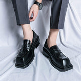 Thick Sole Height Increasing Black Formal Slip on Comfortable Durable Square Toe Men Dress Shoes Loafers