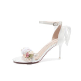 6CM/8CM Party Wedding Wear Scarpe Donna Tacco Alto Diamond Pearl Chaussure Flower Sandals Heels for Women