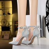 Chinese Mature Women Sexy High Heels 34-43 Newest Fashion Tacones De Mujer Diamond Trendy Sexy Ladies Stiletto Heels with Bow