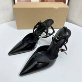 Patent Leather Embellished Pointed-Toe Women Sexy Stiletto Heel Mules - Closed-Toe Backless Heeled Sandals