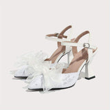 Wedding Party Sapatos Femininos Pointed Toe Designer White Floral Sexy Women Slingback High Heels for Ladies