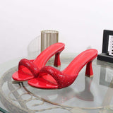 Unique Chaussures Talon Open Toe Summer Pink Green Slipper Heels for Women