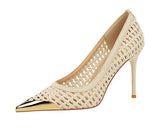 Elegant Shoes 9.5CM Women 2025 New Summer Woven Hollowed Out Sandals Stylish Comfortable Single Shoes Heels