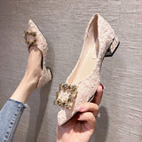 DIamond Point Toe Trendy Elegant Style Female Low Shoes Slipper Heels for Women