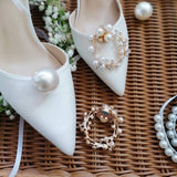 Zapatos Altos Dama Wedding White Pearl Heels for Ladies