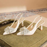Chaussures Femmes Luxe High Quality Rhinestone Silk Pumps Slingback Luxury Trendy Heels for Ladies