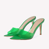 Babouches Femme Peep Toe Royal Blue Trendy Mules Mid Clear Transparent High Heels