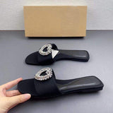 Latest Design Love Rhinestone Ladies Slides Footwear Open Toe Flat Casual High Quality Women's Sandals