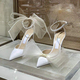 Hot Selling Luxury Pointed Toe Stilettos Comfortable Wedding Bride Bow Heels for Lady