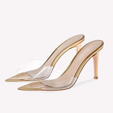 Babouches Femme Peep Toe Royal Blue Trendy Mules Mid Clear Transparent High Heels