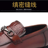 Premium Men's Leather Slip on Loafers With Horsebit Buckle Decor Chunky Anti Slip Platform Sole Formal Dress Shoes