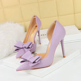 Best Seller Designer Purple Fashion 2025 Sweet Pointed Toe Bows Stiletto High Heels for Ladies