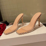 Sandalias Para Mujeres Stilettos Sexy PVC Sandals Slipper Clear Heels for Women