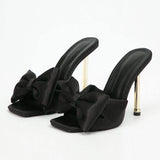 Chaussure Talons Satin Material Metal Fashion Big Bow Tie Sky Blue Heels for Women