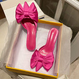 Hot Pink 2026 New Fashion Pointy Toe Silk Low Heels Sandal Women Slip on Mules