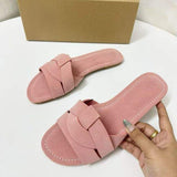 Babouches De Femme 2026 New Cross Strap Knotted Design Slide Slippers Fashion Casual Summer Women's Suede Flat Sandals
