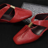 Women's Square Toe Leather Mules Metal Buckle Backless Slipper Sandals Heels for Casual Daily Wear