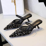 Banquet Heels Mesh Glitter New Fashion Pointed Toe Low Heel 5CM Mesh Hollow Out Women's Shoes