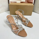 Summer New Style Slide Sandals -Open-Toe, One-Strap with Rhinestones, Elegant Fairycore Design Sexy Women Heel Sandals