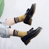 Trendy Women Platform Tassel Loafers Lug Sole Genuine Leather Fringe Slip on Round Toe British Style Unisex Men Dress Shoes