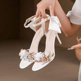 6CM/8CM Party Wedding Wear Scarpe Donna Tacco Alto Diamond Pearl Chaussure Flower Sandals Heels for Women