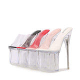 19CM Sandalias Con Tacon Transparent Stiletto Slide Sandals Pole Dance & Nightclub Women's Clear Platform Ultra High Heel