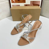 Summer New Style Slide Sandals -Open-Toe, One-Strap with Rhinestones, Elegant Fairycore Design Sexy Women Heel Sandals