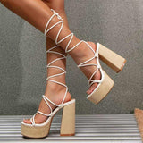 Spring Chaussure Femme Talon Compense Thick Sole Block Strappy High Sexy Platform Heels