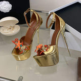 Metal Color Zapatos Mujer Plataforma Crystal Sexy Thin Heel Retro Shoes Platform Heels for Women