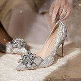 6CM/8CM/10CM Wedding Chaussure Fashion Crystal Rhinestone Luxury High Covering Stiletto Gold Heels for Women