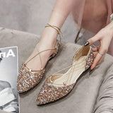 Outdoor Sandalias Summer Ankle Strappy Bling Sequin Closed Toe Luxury Flat Sandals for Women 2025