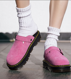 Unisex Genuine Suede Leather Closed Toe Mule Clogs Chunky Thick Platform Sole Shoes Easy Slip on Quality Men Casual Shoes