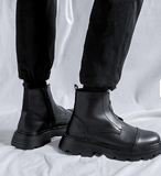 Urban Style Chunky Sole Heavy-Duty Men's Black Zip-Up Ankle Boots with Rugged Outsole
