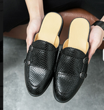 Double Monk Strap Backless Loafers Breathable Snake Pattern Lightweight Casual Men Flat Half Shoes
