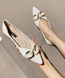 Women's Pointed Toe Flat Shoes with Chain Buckle Slip On Comfortable Loafers for Office Daily Wear