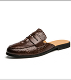 Babouche Homme En Cuir Black PU Leather Fashion Mules Slip on Casual Half Loafers for Men Shoes