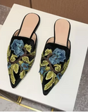 34-43 Retro Style Embroidery Female Shoes Outdoor Casual Pointed Toe Trendy Flat Women's Sandals